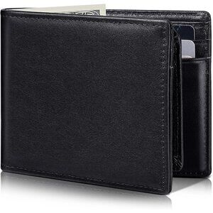 Men's Classic Bifold Wallet Card Black Style Genuine Leather 2 Cash Pockets